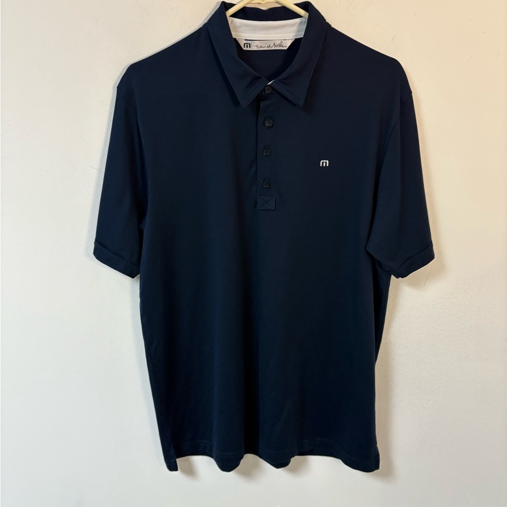 Travis Mathew Mens The Zinna Polo Golf Short Sleeve Indigo Shirt Large